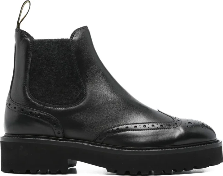 Elastic-Panel Brogue Boots