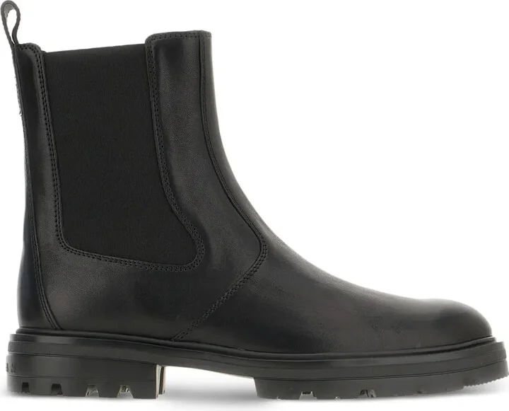 Elastic-Panel Leather Boots