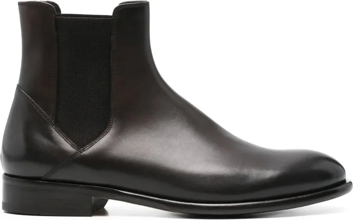 Elastic-Panel Leather Boots