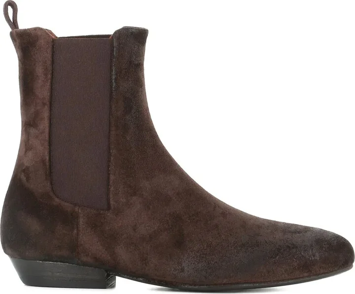 Elastic-Panel Suede Boots