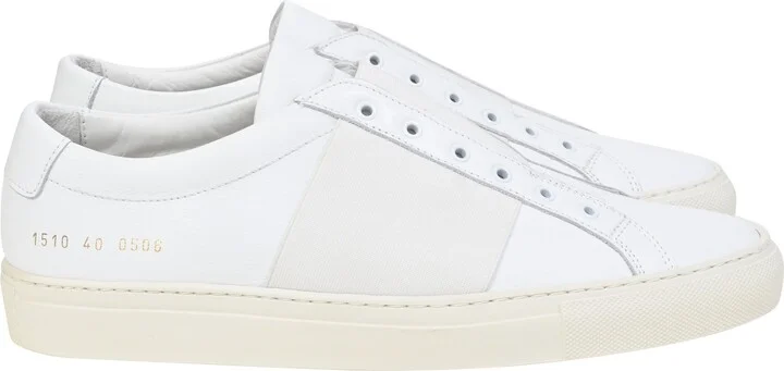 Elastic Slip-On Sneakers in White Leather