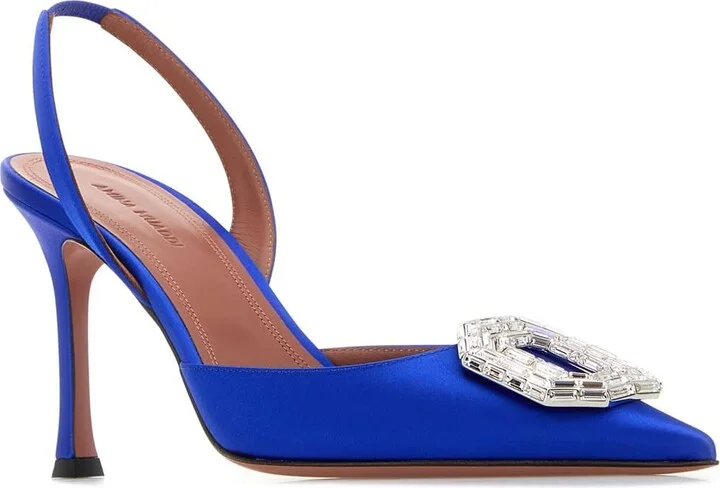 Electric Blue Satin Camelia Pumps - Image 2