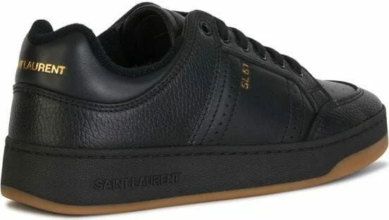 Elegant Black Low-Top Leather Men's Sneakers - Image 3