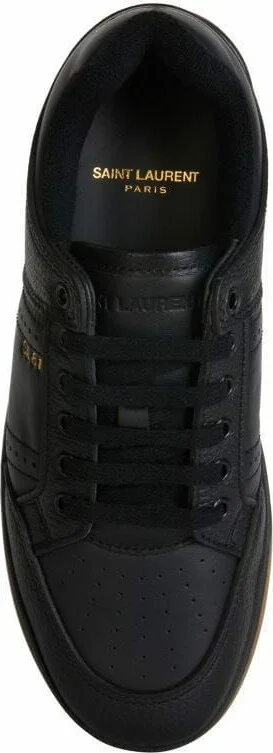 Elegant Black Low-Top Leather Men's Sneakers - Image 4