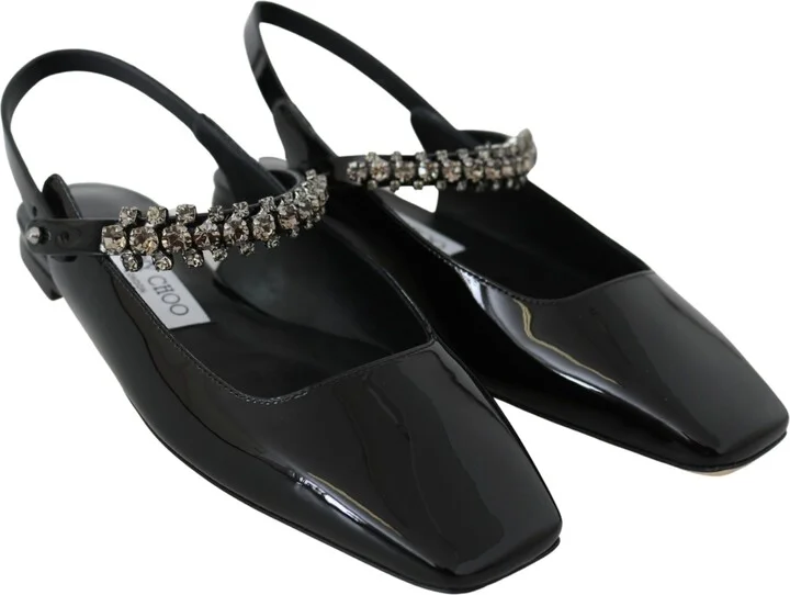 Elegant Black Patent Flats with Crystal Women's Accent - Image 2