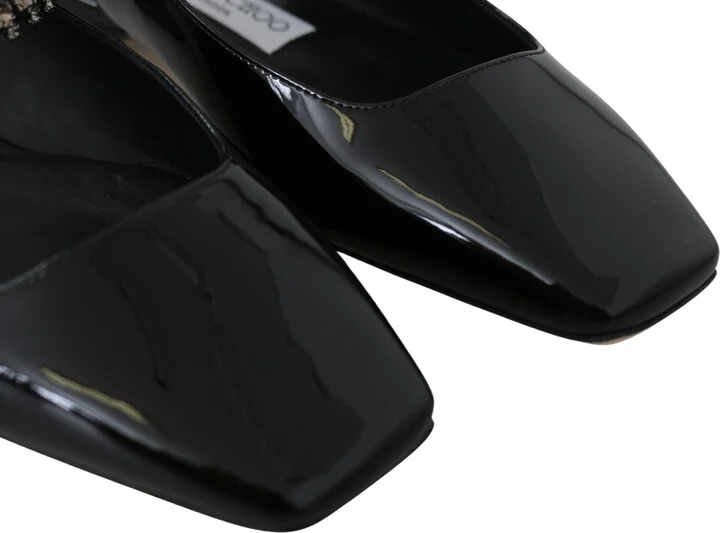 Elegant Black Patent Flats with Crystal Women's Accent - Image 3