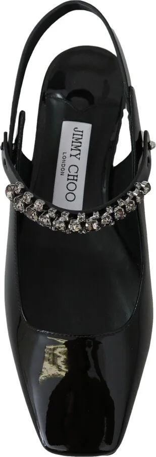 Elegant Black Patent Flats with Crystal Women's Accent - Image 4