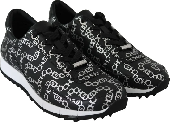 Elegant Black & Silver Leather Women's Sneakers - Image 2