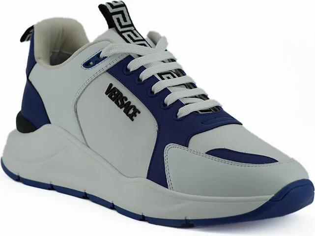 Elegant Blue and White Leather Men's Sneakers - Image 2