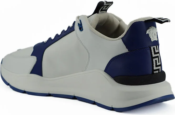 Elegant Blue and White Leather Men's Sneakers - Image 3