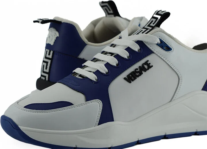 Elegant Blue and White Leather Men's Sneakers - Image 4
