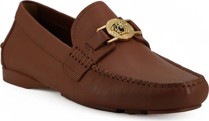 Elegant Medusa-Embossed Leather Men's Loafers - Image 2
