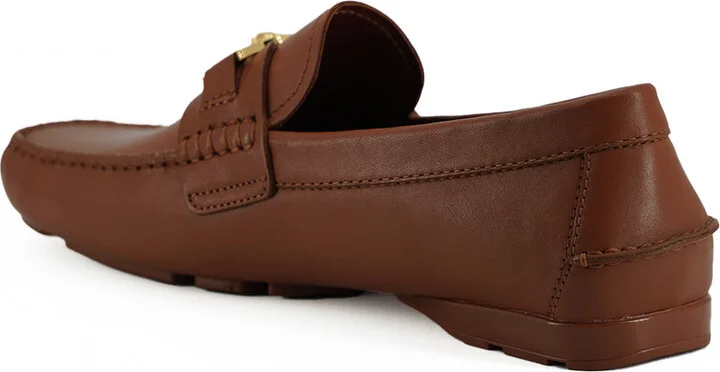 Elegant Medusa-Embossed Leather Men's Loafers - Image 3
