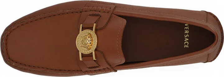 Elegant Medusa-Embossed Leather Men's Loafers - Image 6