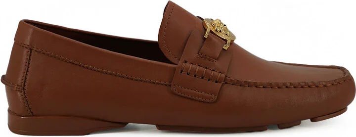 Elegant Medusa-Embossed Leather Men's Loafers