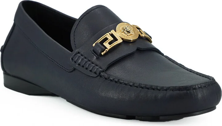 Elegant Navy Blue Calf Leather Men's Loafers - Image 2