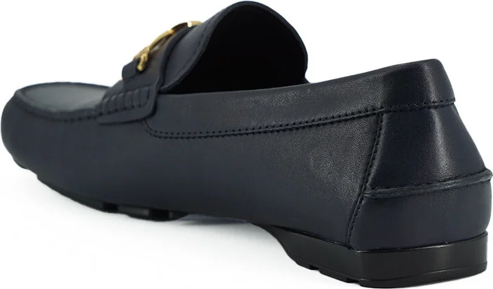 Elegant Navy Blue Calf Leather Men's Loafers - Image 3