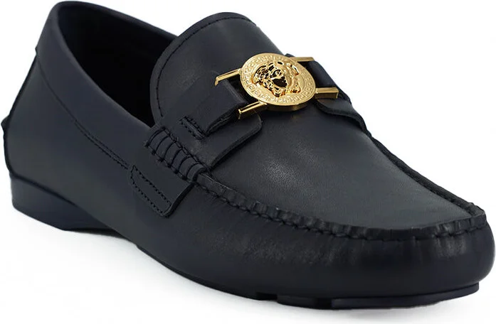 Elegant Navy Blue Calf Leather Men's Loafers - Image 2