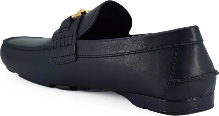 Elegant Navy Blue Calf Leather Men's Loafers - Image 3