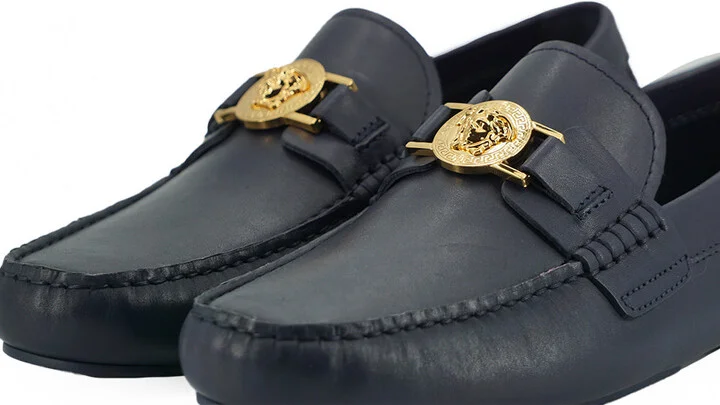 Elegant Navy Blue Calf Leather Men's Loafers - Image 4