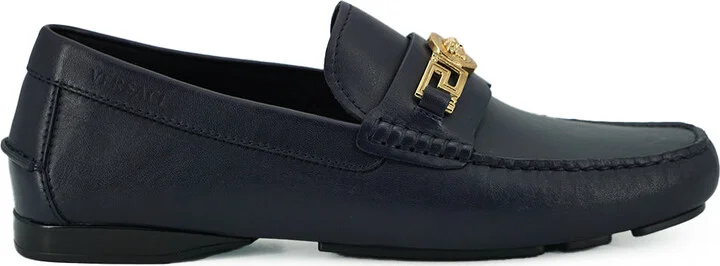 Elegant Navy Blue Calf Leather Men's Loafers