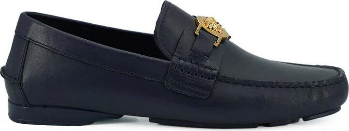 Elegant Navy Blue Calf Leather Men's Loafers