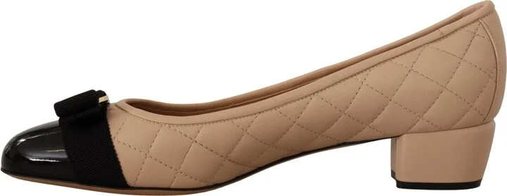 Elegant Quilted Leather Pumps in Beige and Women's Black - Image 2