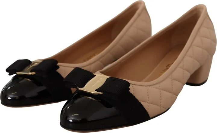 Elegant Quilted Leather Pumps in Beige and Women's Black - Image 4
