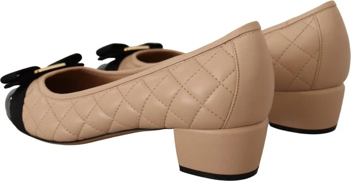 Elegant Quilted Leather Pumps in Beige and Women's Black - Image 5