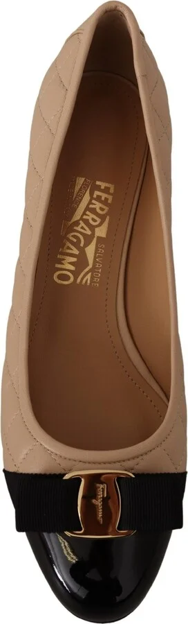 Elegant Quilted Leather Pumps in Beige and Women's Black - Image 6