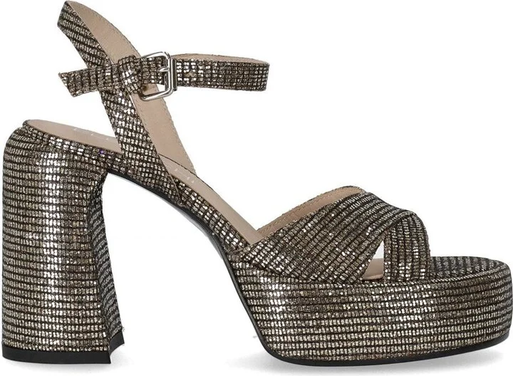 Elena Iachi Lexy Black Gold Heeled Sandal