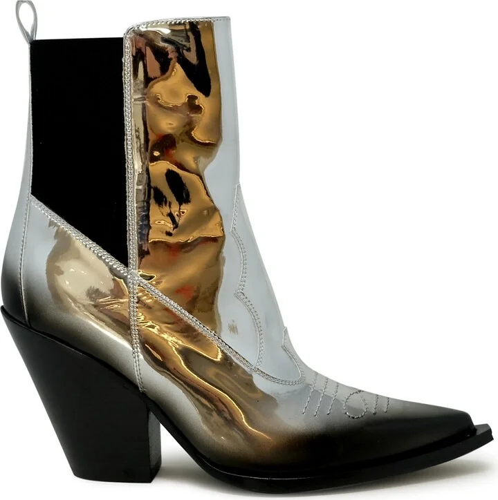Elena Iachi Silver Mirror Leather Peggy Ankle Boots
