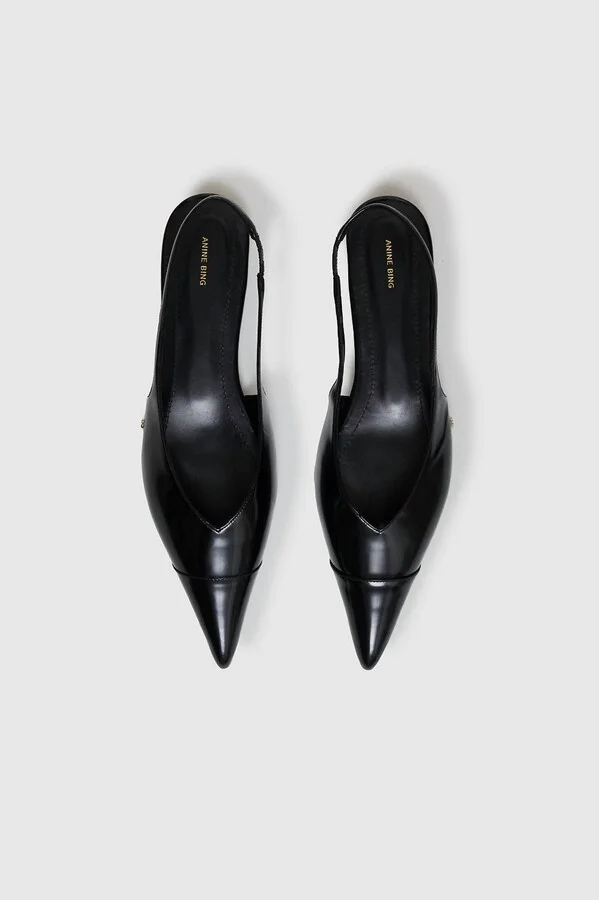 Elena Slingback Flats In High Shine Black