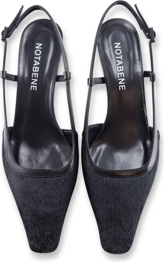 Elena Slingback Stilettos, Black Cow Hair - Image 7