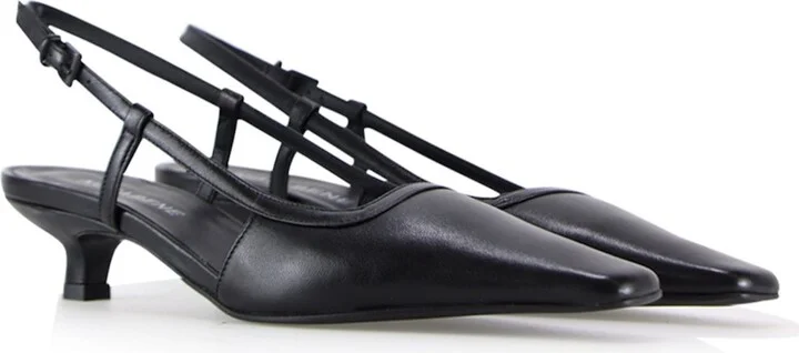 Elena Slingback Stilettos, Black Leather - Image 3
