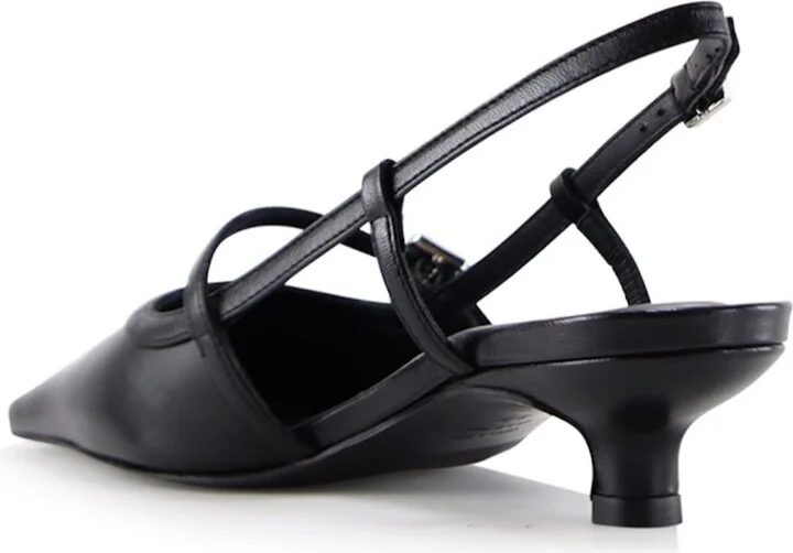 Elenne Slingback Stilettos, Black Leather - Image 2