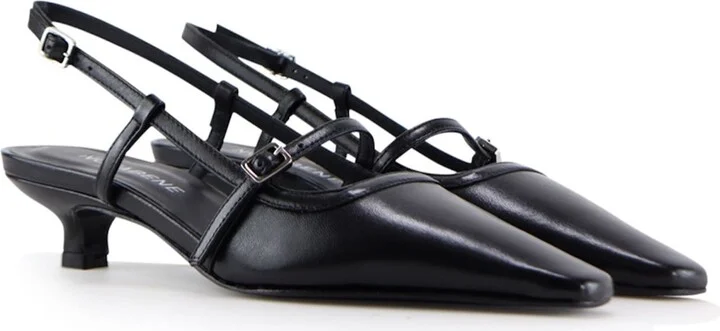 Elenne Slingback Stilettos, Black Leather - Image 3