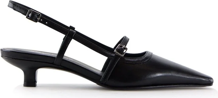 Elenne Slingback Stilettos, Black Leather