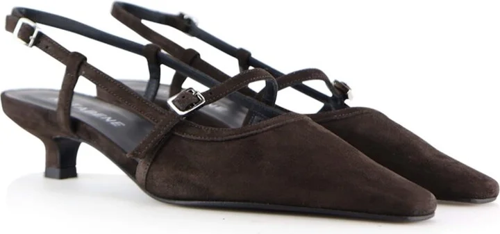 Elenne Slingback Stilettos, Dark Brown Suede - Image 3