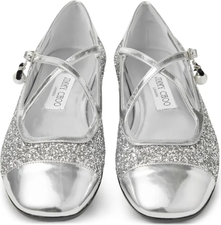 Eleri glitter-leather ballet flats - Image 3