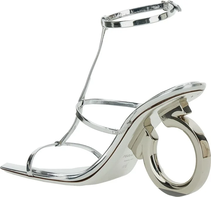 'elina' Silver Sandals With Sculptural Heel In Leather Woman - Image 2
