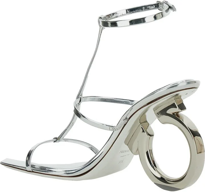 'Elina' Silver Sandals With Sculptural Heel In Leather Woman - Image 2
