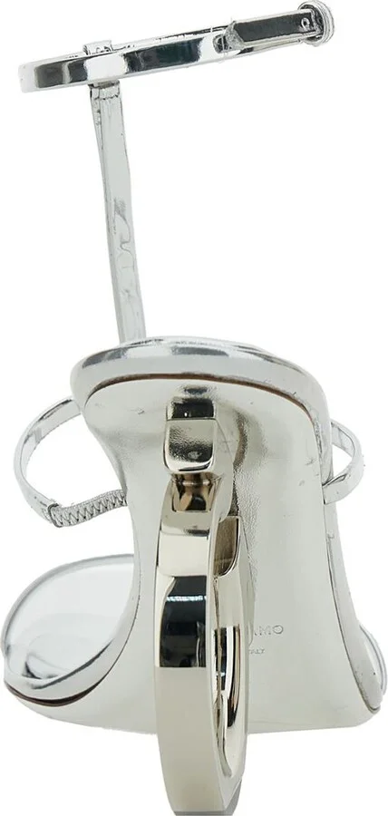 'Elina' Silver Sandals With Sculptural Heel In Leather Woman - Image 3