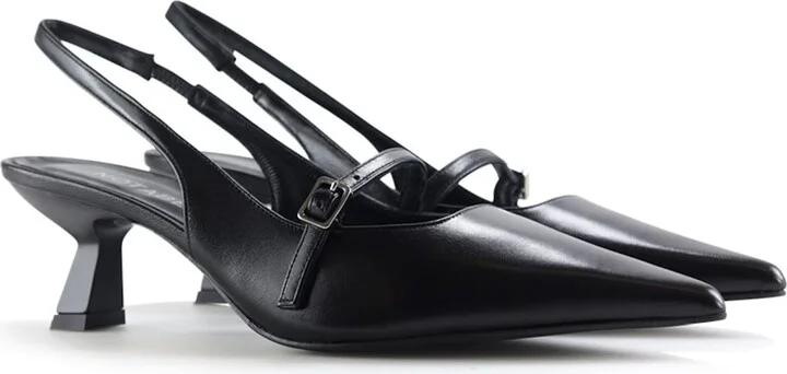 Elina Slingback Stilettos, Black Leather - Image 2
