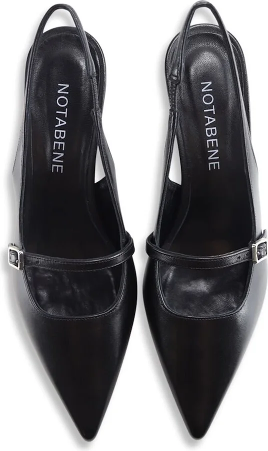 Elina Slingback Stilettos, Black Leather - Image 4