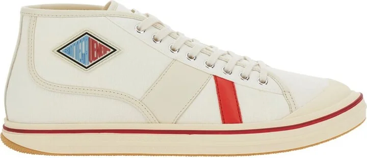 'eliot' White Sneakers With Logo Label On The Side And Leather Inserts In Cotton And Leather Blend Man