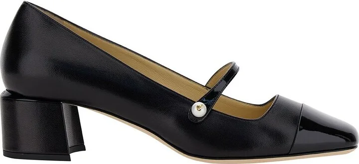 'Elisa 45' Black Pumps With Pearl Detail In Patent Leather Woman