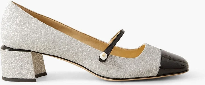 Elisa 45 glittered and patent-leather Mary Jane pumps