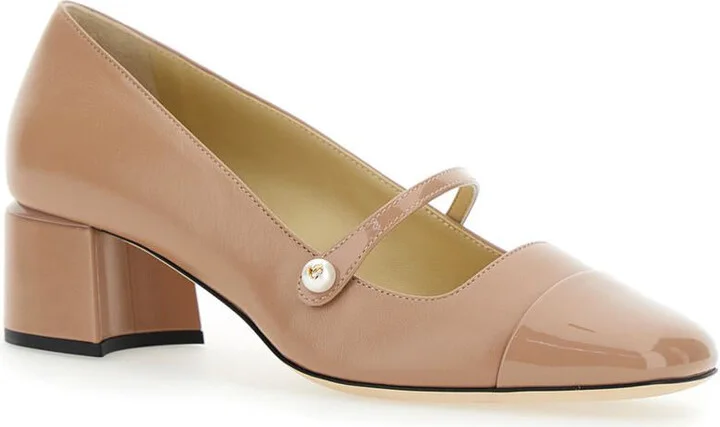 'Elisa' Pink Pumps With Strap Closure With Button In Leather Blend Woman - Image 2