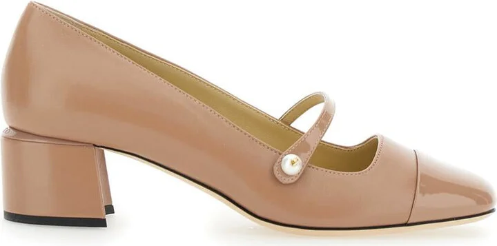 'Elisa' Pink Pumps With Strap Closure With Button In Leather Blend Woman